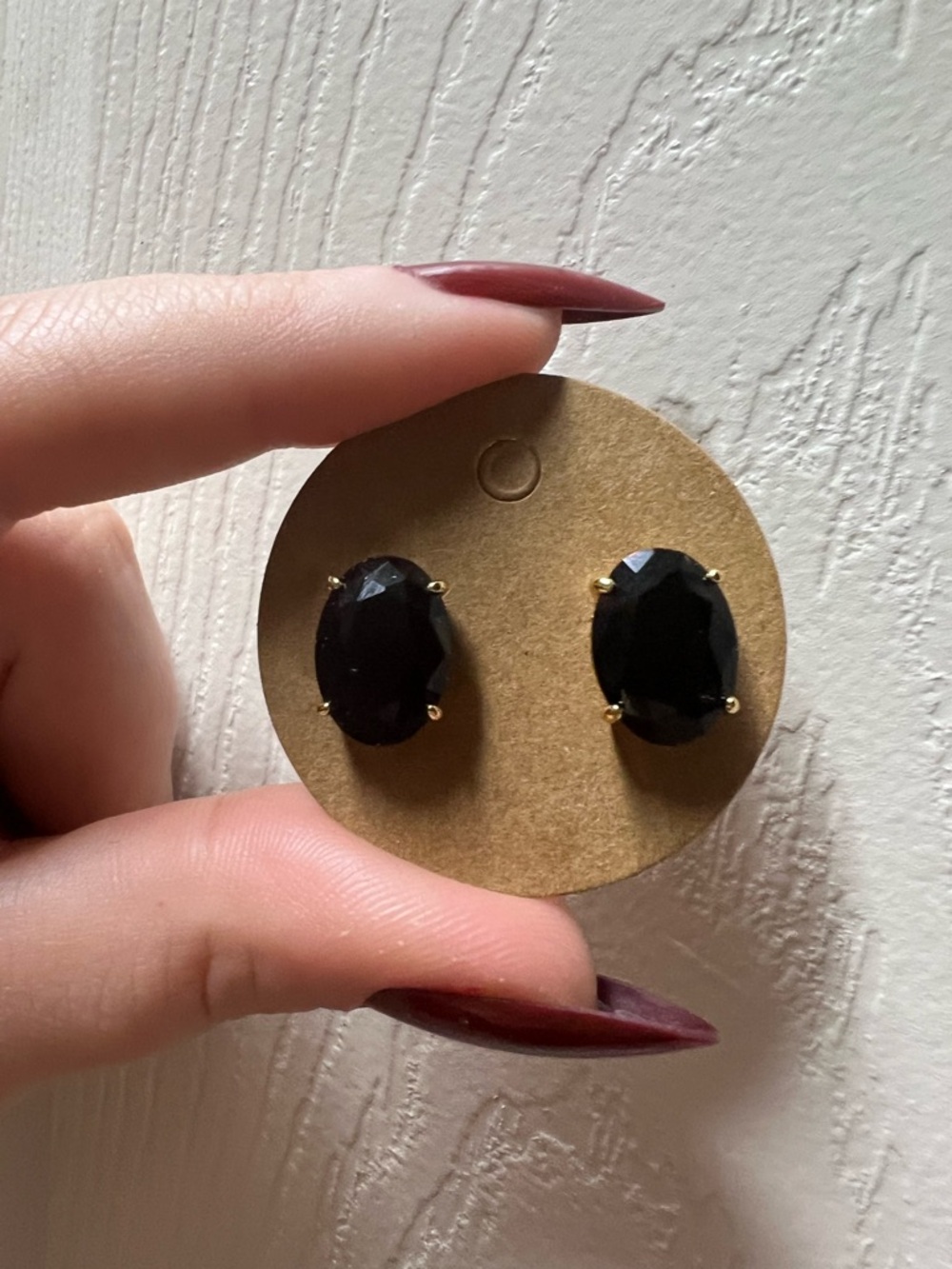 Classic Black Onyx Oval Crystal Stud Earrings - Gold Prong